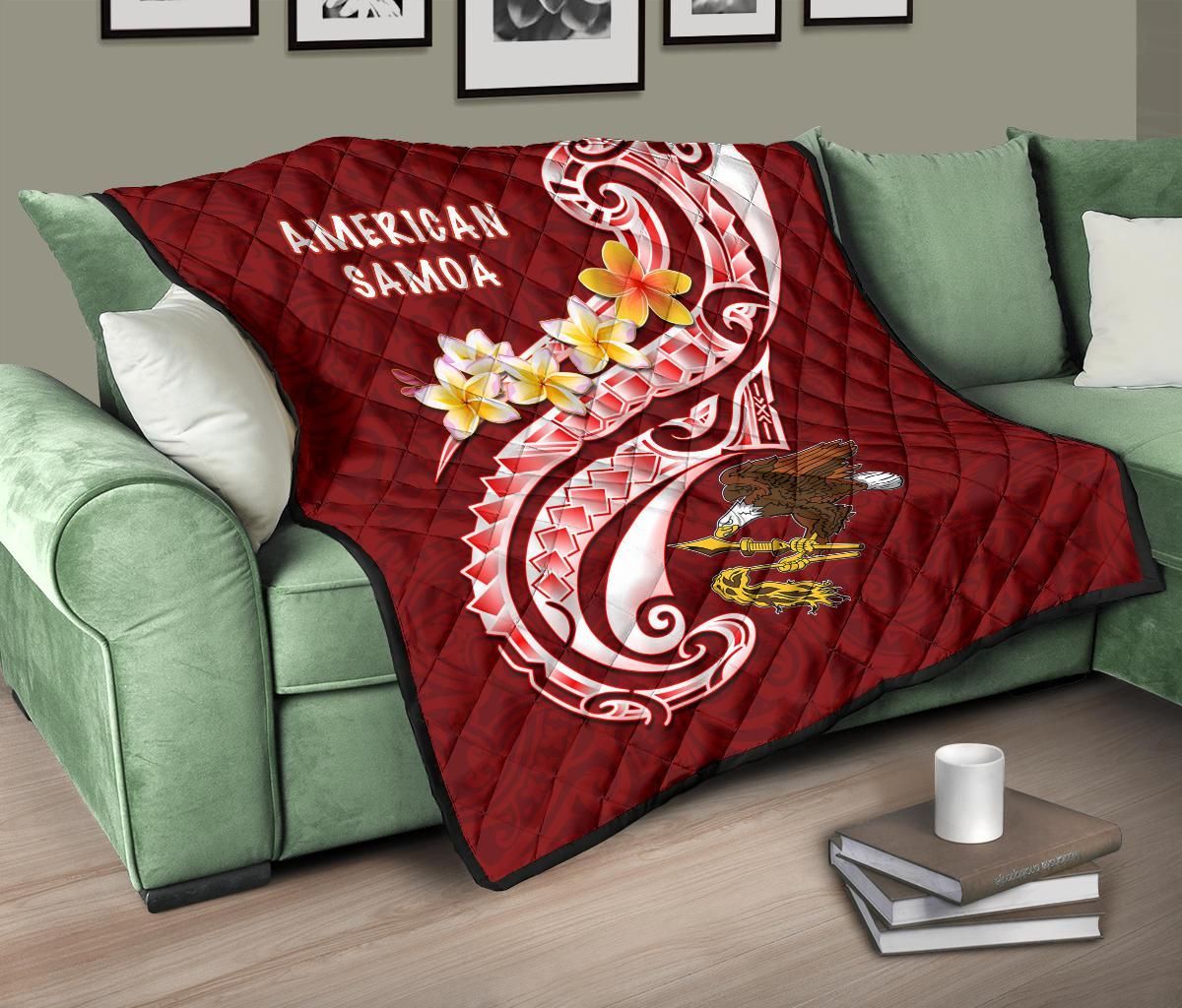 American Samoa Premium Quilt - AS Seal  Polynesian Patterns Plumeria