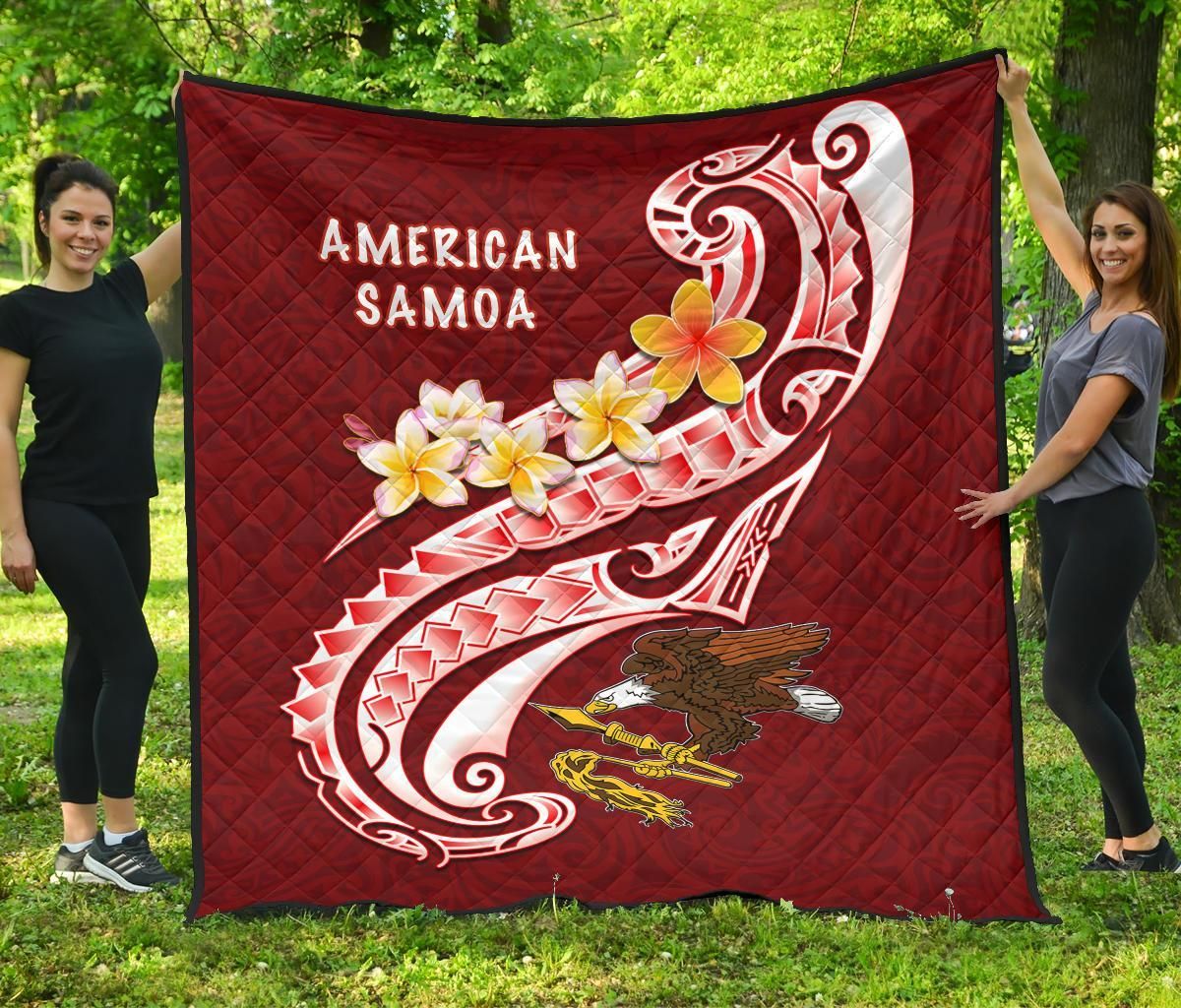 American Samoa Premium Quilt - AS Seal  Polynesian Patterns Plumeria