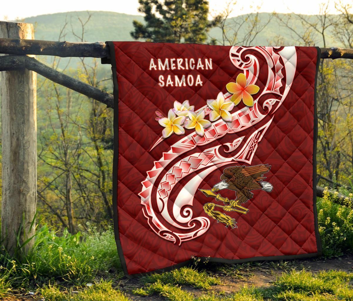 American Samoa Premium Quilt - AS Seal  Polynesian Patterns Plumeria