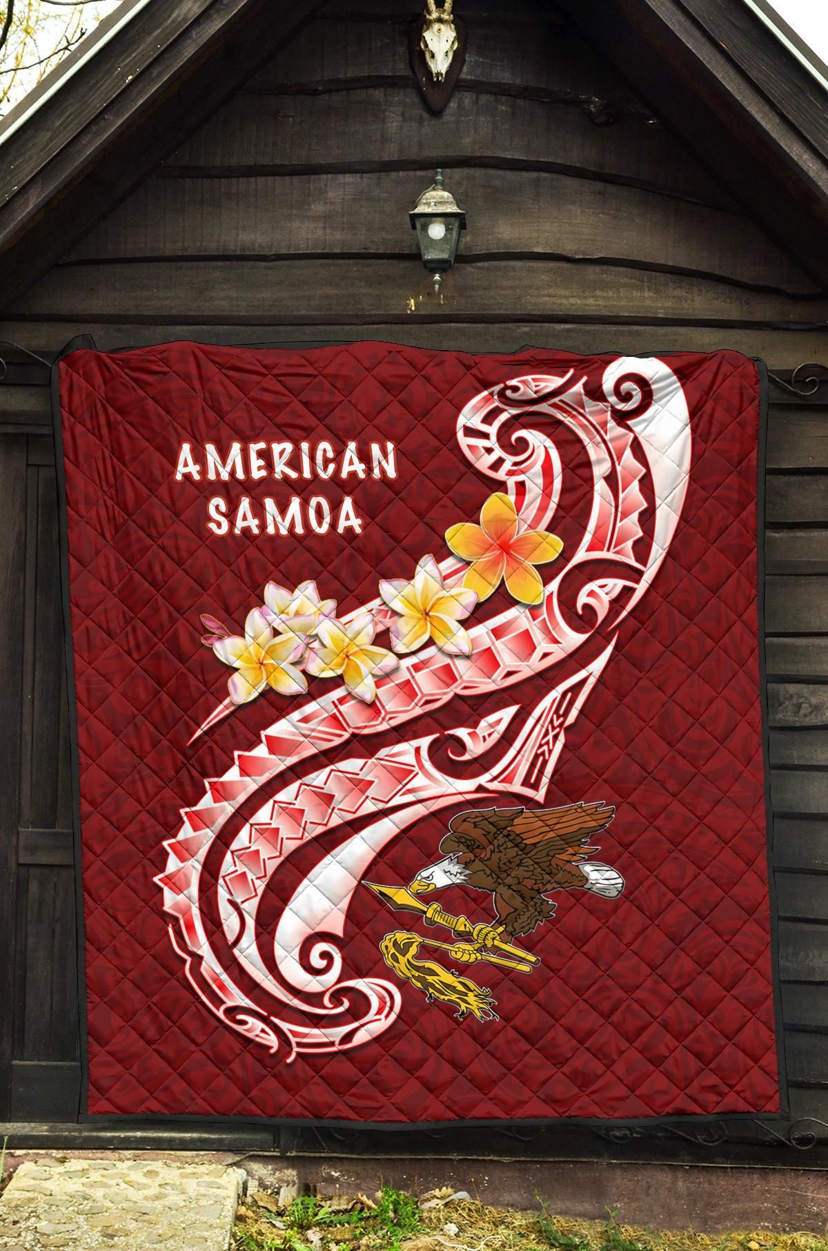 American Samoa Premium Quilt - AS Seal  Polynesian Patterns Plumeria