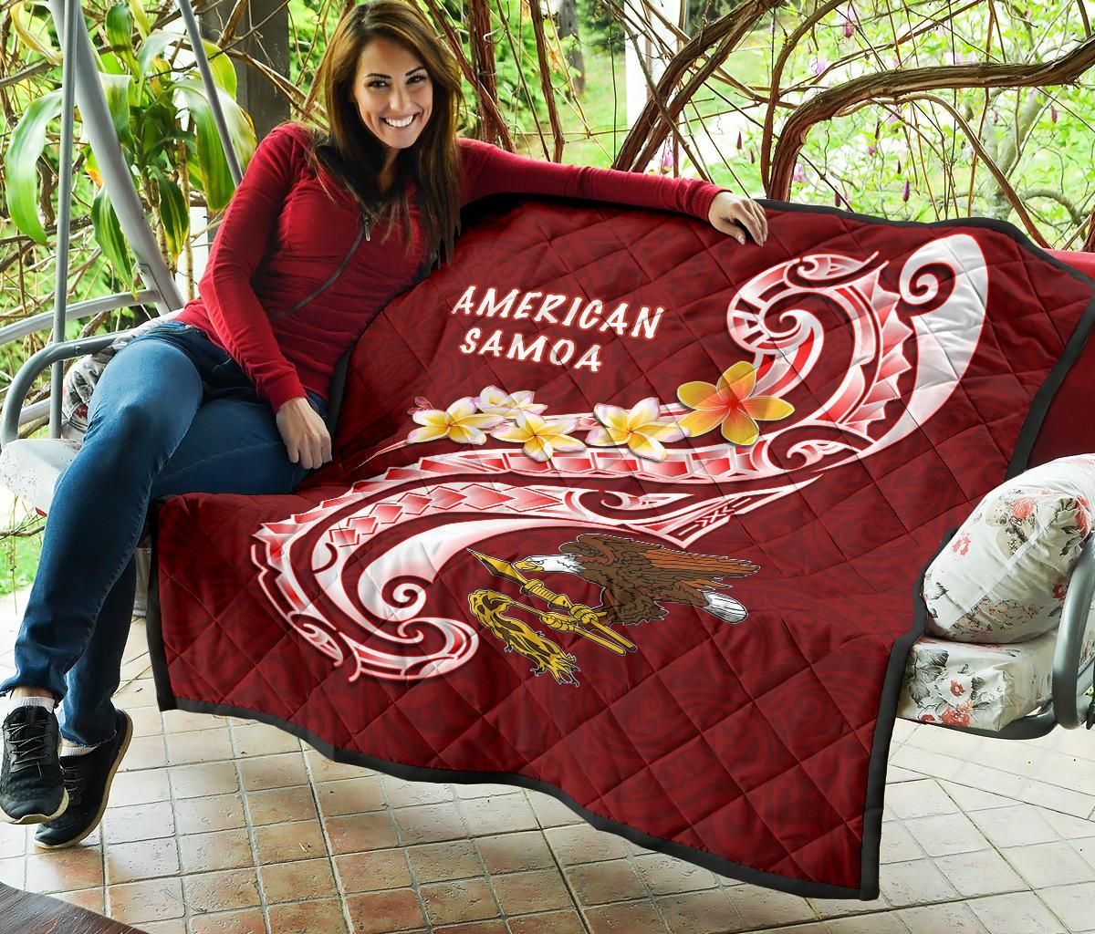 American Samoa Premium Quilt - AS Seal  Polynesian Patterns Plumeria