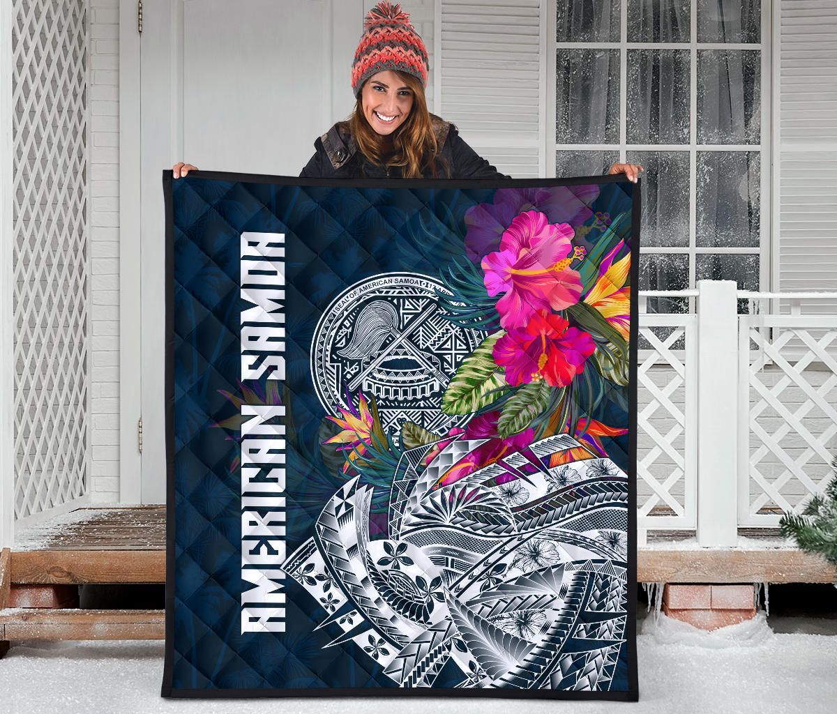 American Samoa Premium Quilt - Polynesian Hibiscus with Summer Vibes