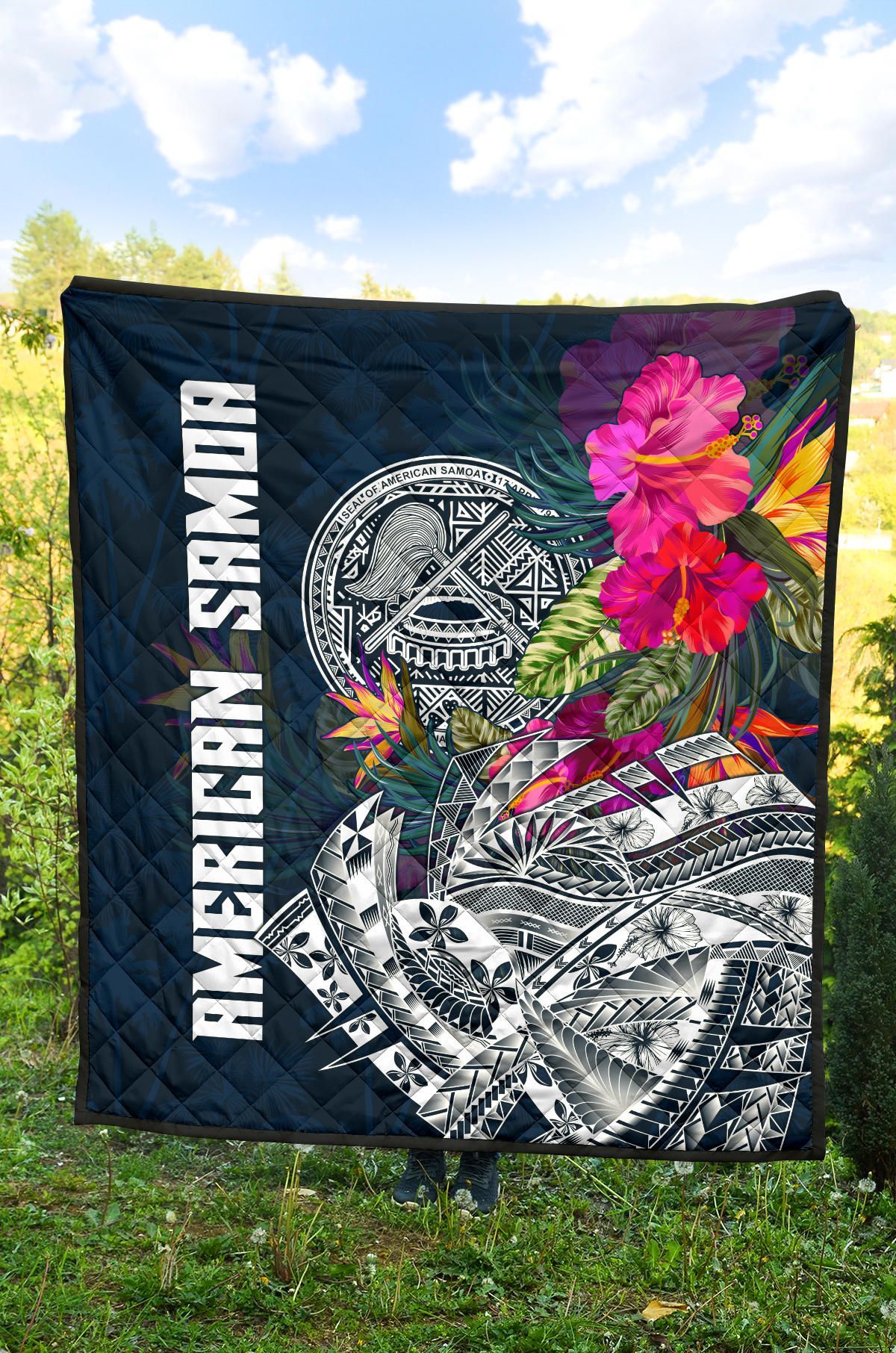 American Samoa Premium Quilt - Polynesian Hibiscus with Summer Vibes
