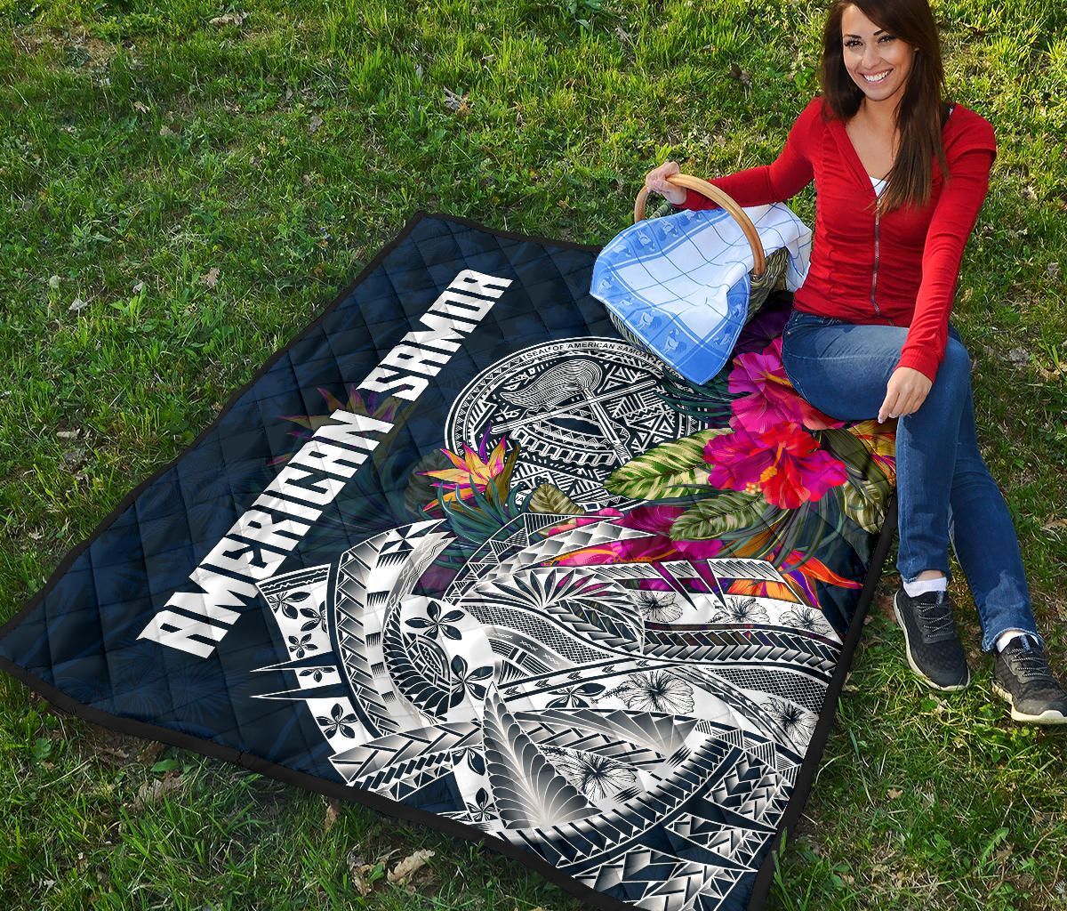 American Samoa Premium Quilt - Polynesian Hibiscus with Summer Vibes