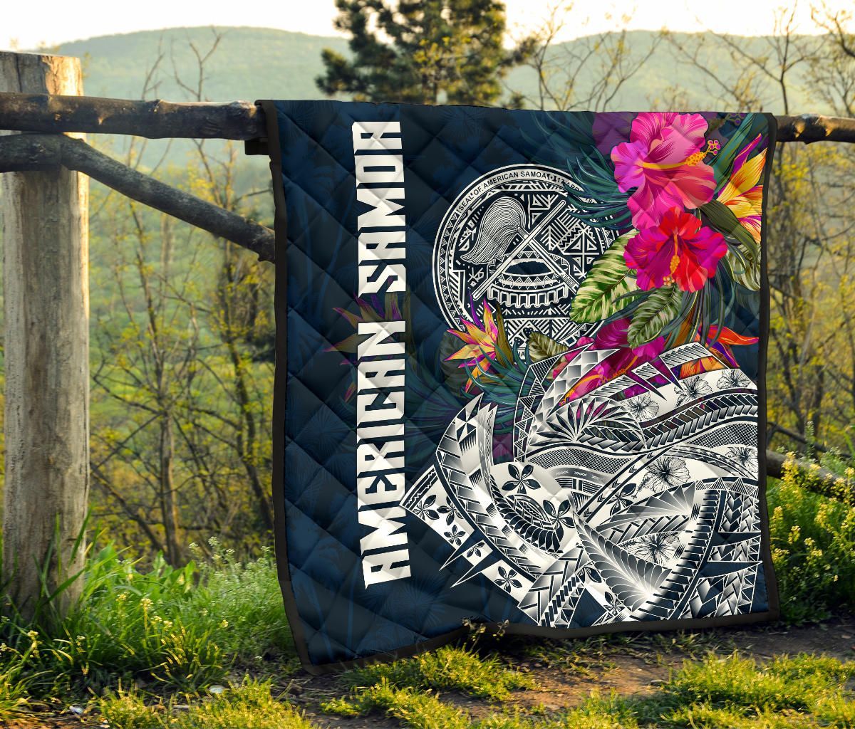 American Samoa Premium Quilt - Polynesian Hibiscus with Summer Vibes