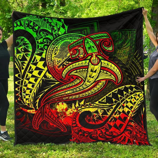 American Samoa Premium Quilt - Reggae Shark Polynesian Tattoo