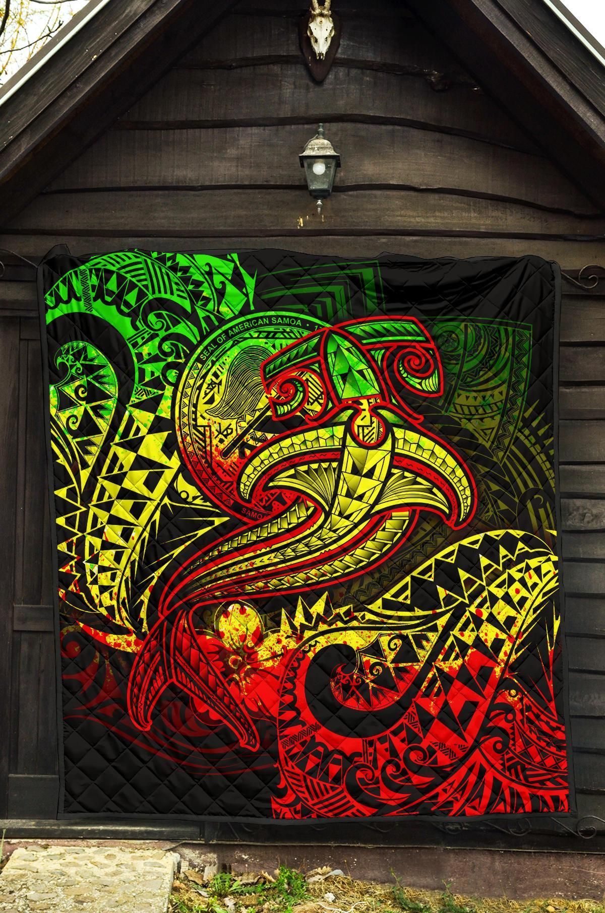 American Samoa Premium Quilt - Reggae Shark Polynesian Tattoo