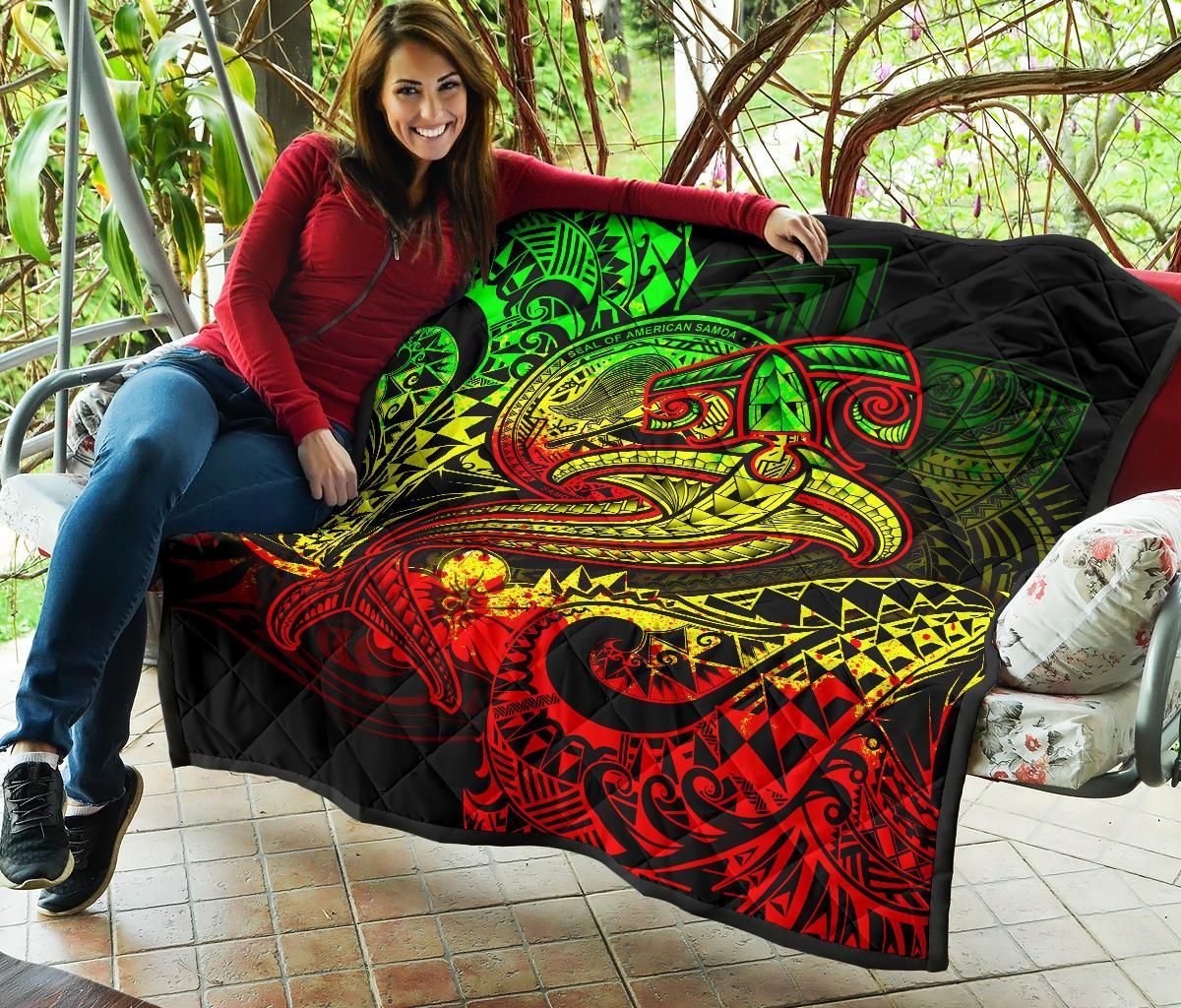 American Samoa Premium Quilt - Reggae Shark Polynesian Tattoo
