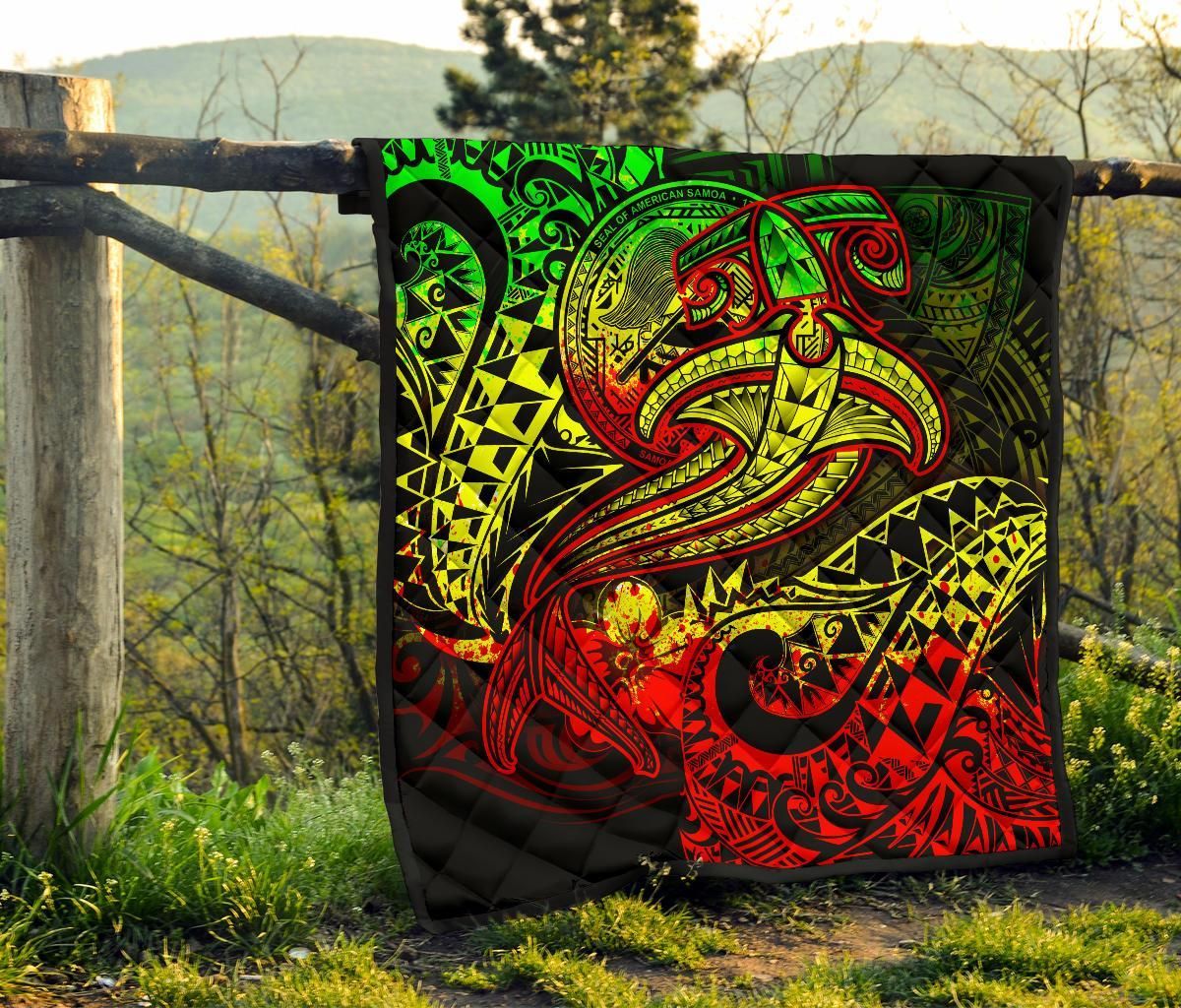American Samoa Premium Quilt - Reggae Shark Polynesian Tattoo