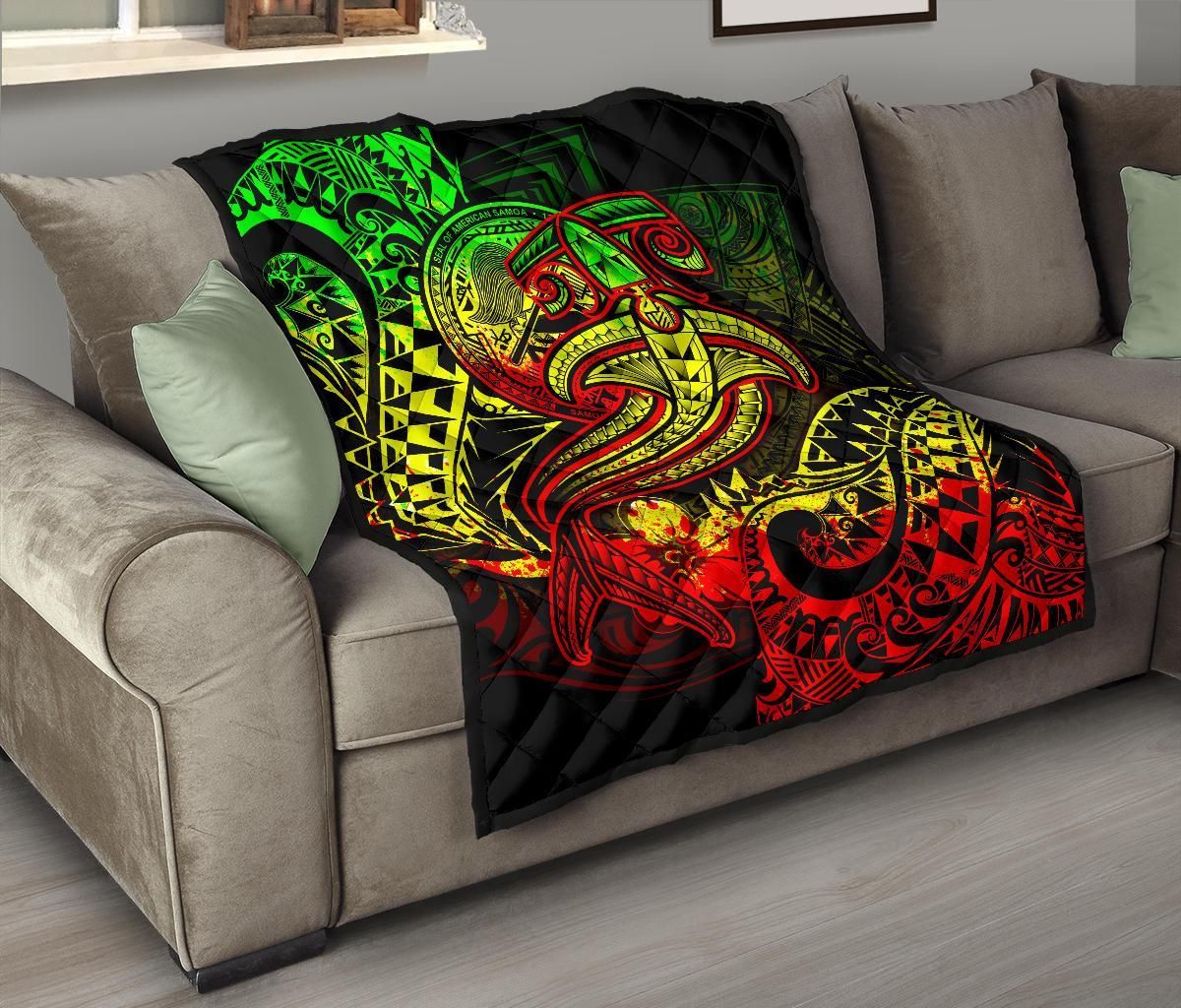 American Samoa Premium Quilt - Reggae Shark Polynesian Tattoo