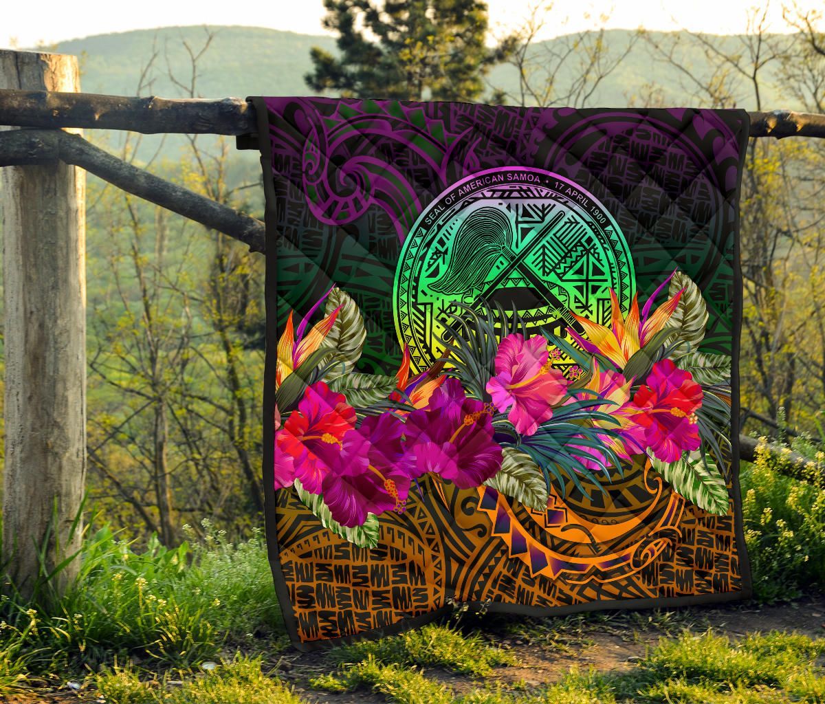 American Samoa Premium Quilt - Summer Hibiscus