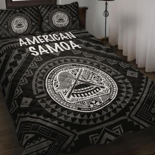 American Samoa Quilt Bed Set - Seal In Polynesian Tattoo Style ( Black)