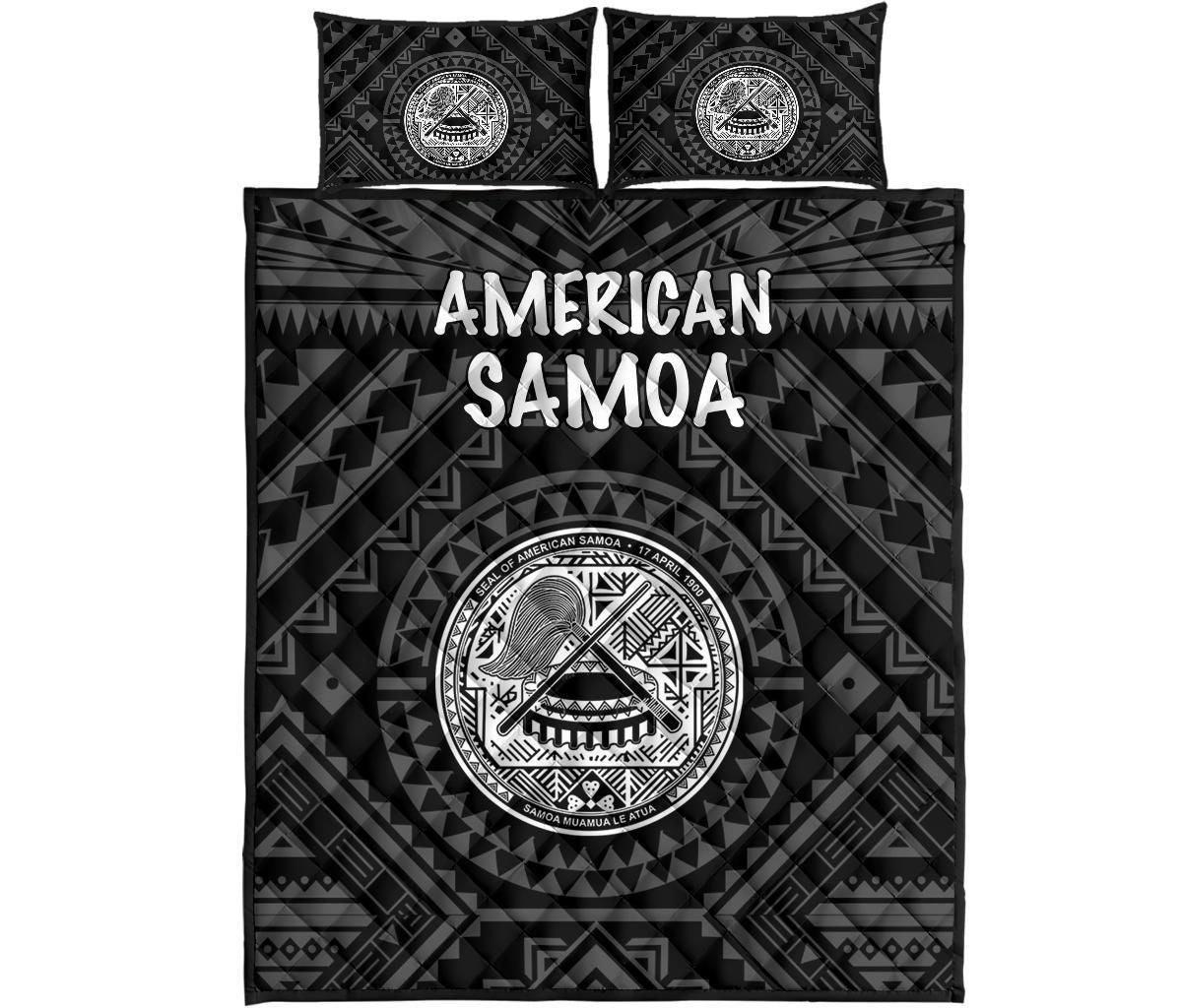 American Samoa Quilt Bed Set - Seal In Polynesian Tattoo Style ( Black)