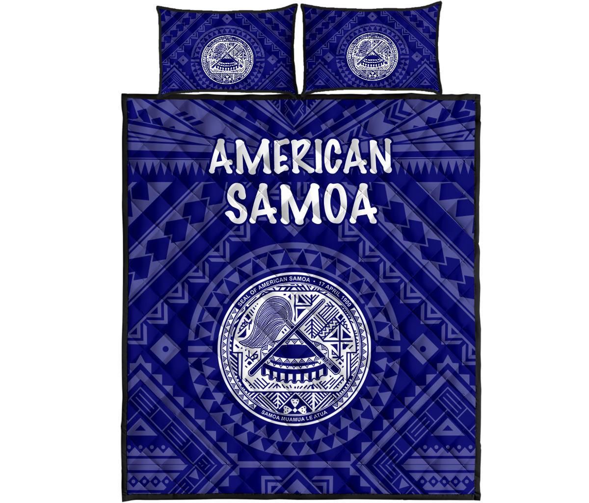 American Samoa Quilt Bed Set - Seal In Polynesian Tattoo Style ( Blue)