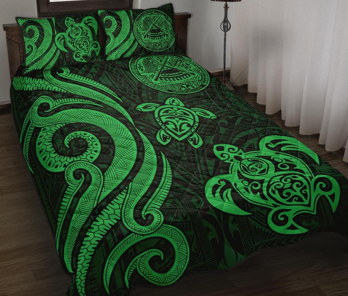 American Samoa Quilt Bed Set - Green Tentacle Turtle