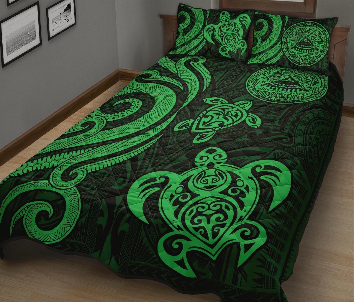 American Samoa Quilt Bed Set - Green Tentacle Turtle