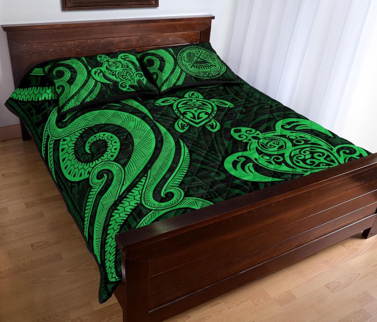 American Samoa Quilt Bed Set - Green Tentacle Turtle