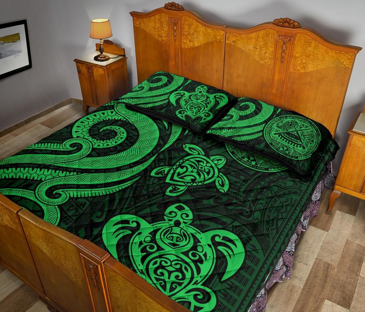 American Samoa Quilt Bed Set - Green Tentacle Turtle