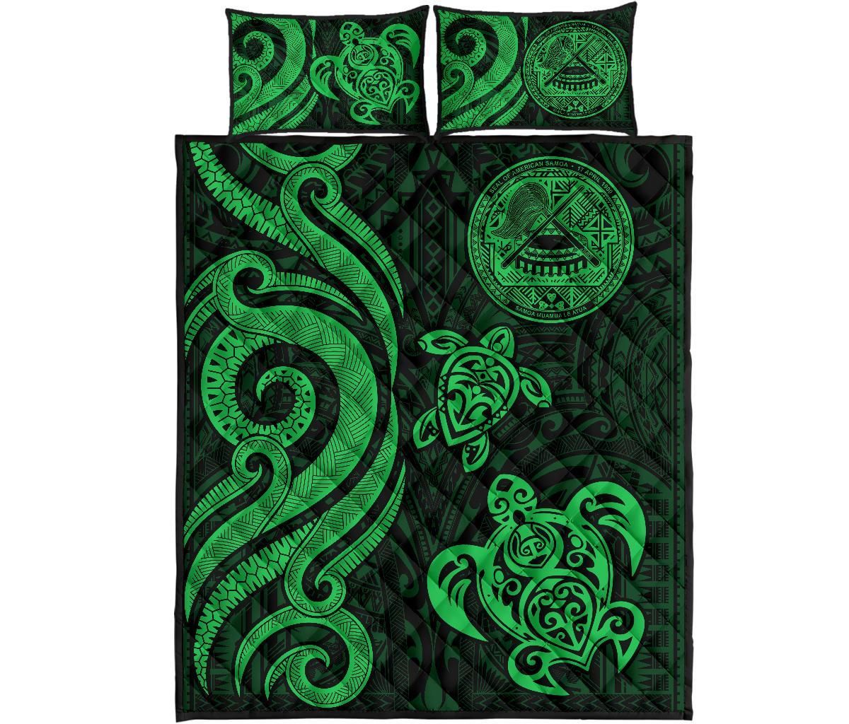 American Samoa Quilt Bed Set - Green Tentacle Turtle