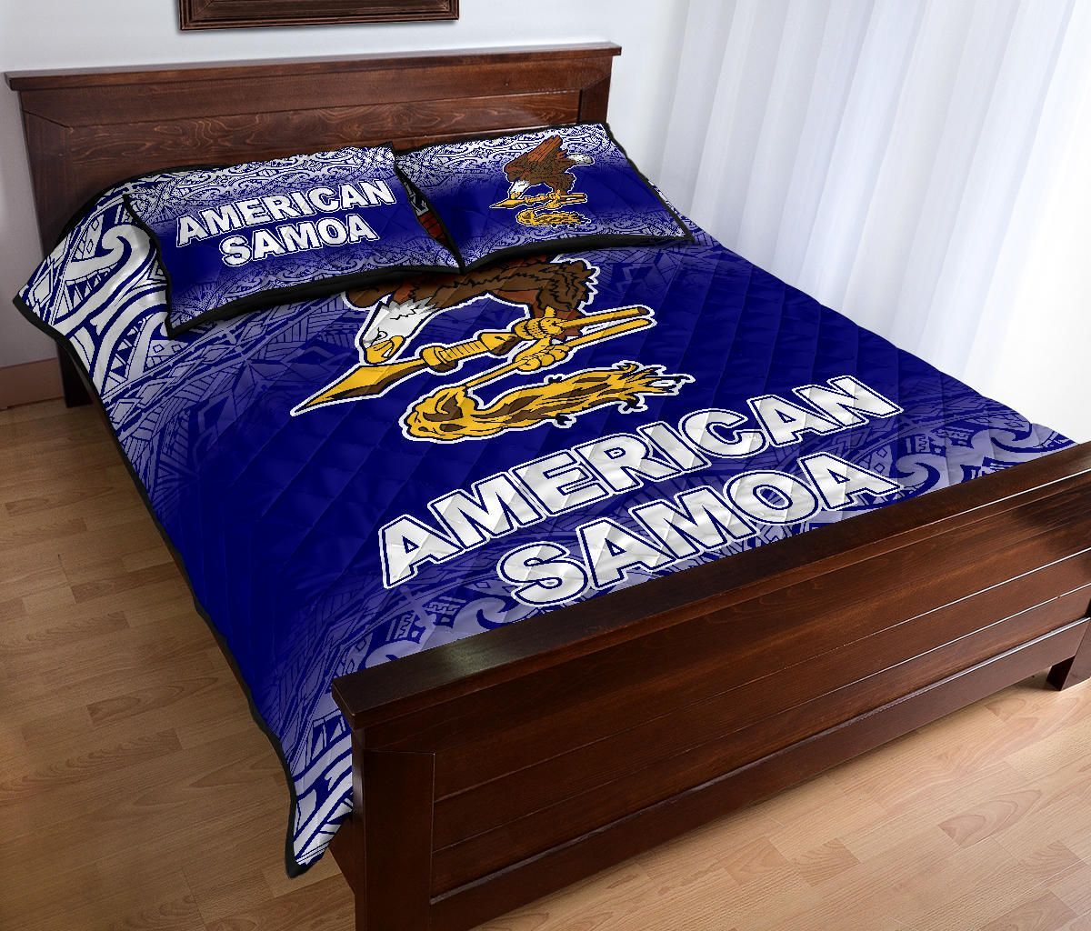 American Samoa Quilt Bed Set - American Samoa Flag Polynesian Tattoo Blue Frog