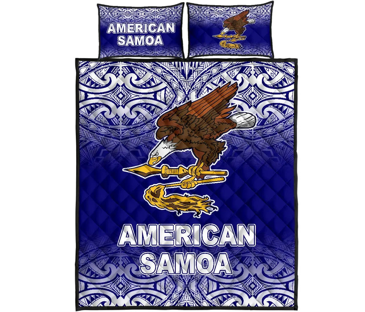 American Samoa Quilt Bed Set - American Samoa Flag Polynesian Tattoo Blue Frog