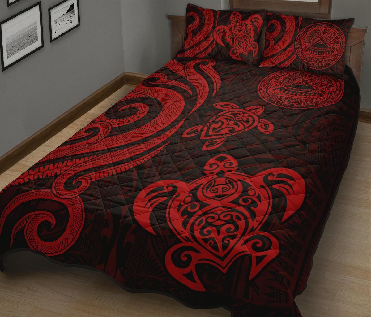 American Samoa Quilt Bed Set - Red Tentacle Turtle