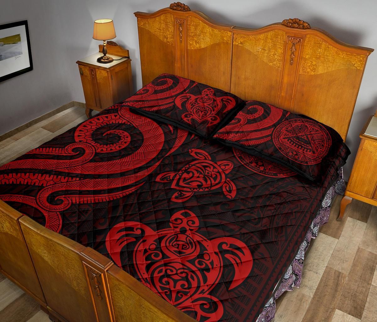 American Samoa Quilt Bed Set - Red Tentacle Turtle