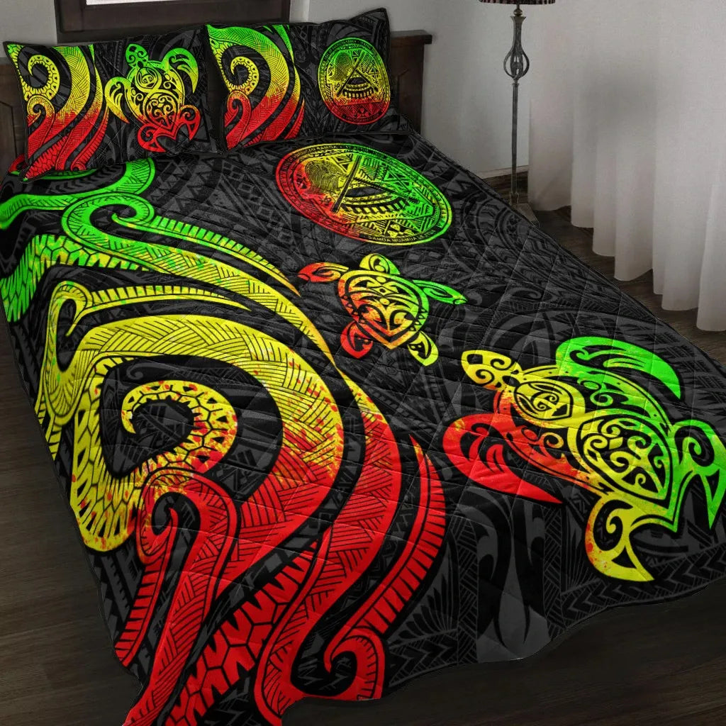 American Samoa Quilt Bed Set - Reggae Tentacle Turtle