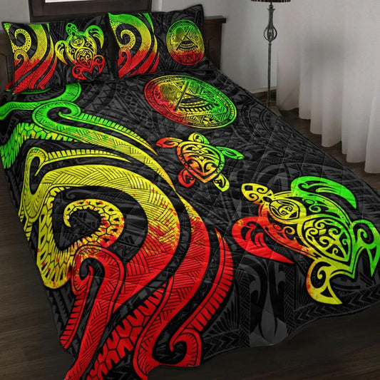 American Samoa Quilt Bed Set - Reggae Tentacle Turtle