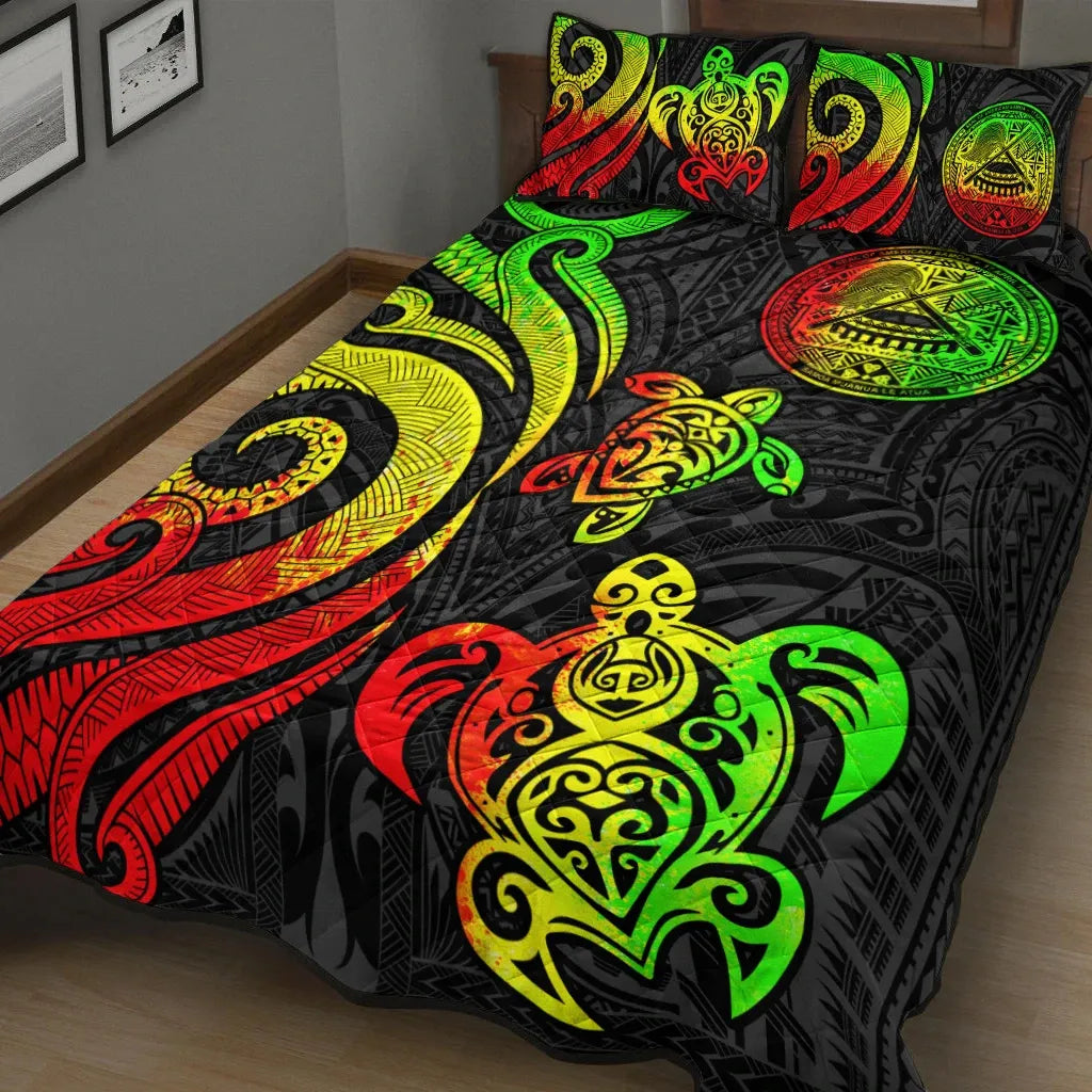 American Samoa Quilt Bed Set - Reggae Tentacle Turtle