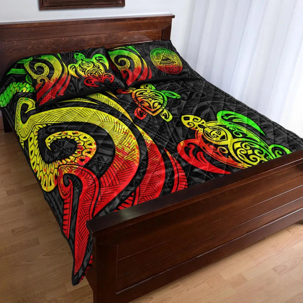 American Samoa Quilt Bed Set - Reggae Tentacle Turtle