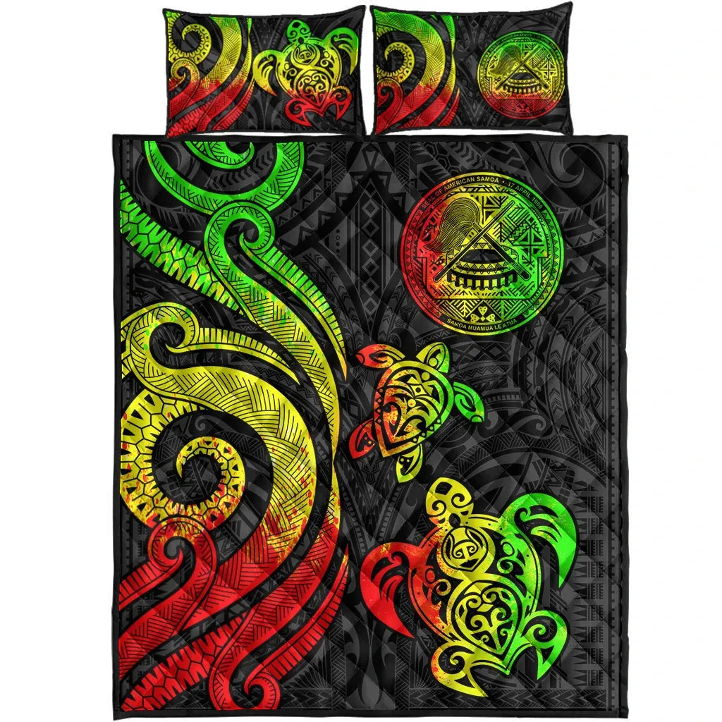 American Samoa Quilt Bed Set - Reggae Tentacle Turtle
