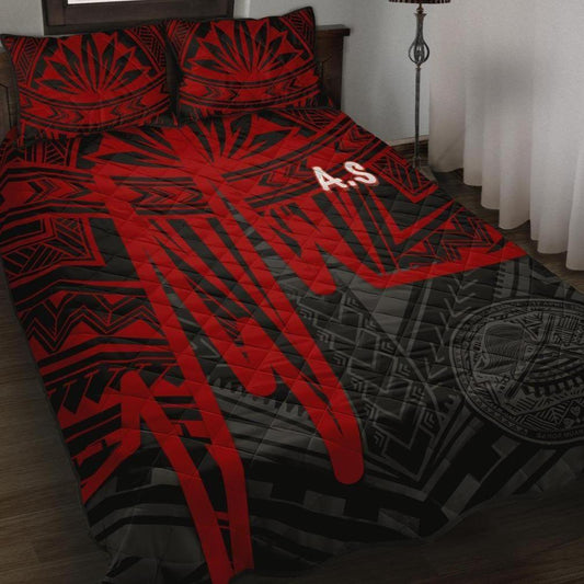 American Samoa Quilt Bed Set - Seal With Polynesian Pattern Heartbeat Style (Red)