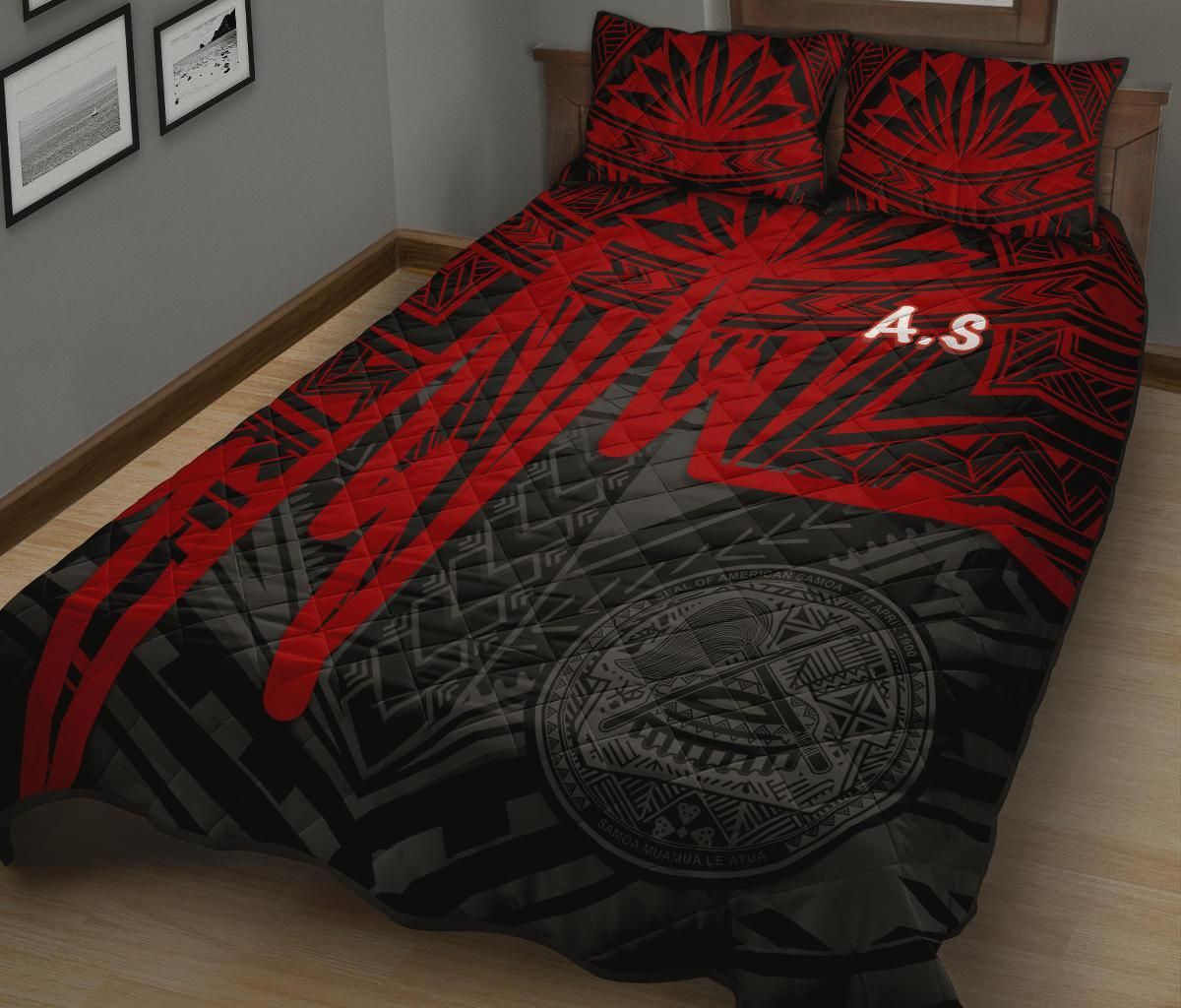 American Samoa Quilt Bed Set - Seal With Polynesian Pattern Heartbeat Style (Red)