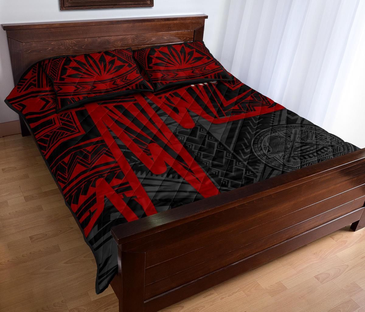 American Samoa Quilt Bed Set - Seal With Polynesian Pattern Heartbeat Style (Red)