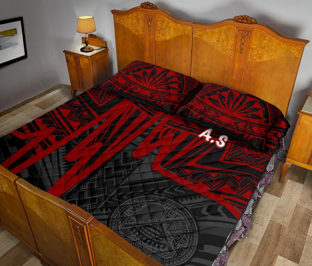 American Samoa Quilt Bed Set - Seal With Polynesian Pattern Heartbeat Style (Red)