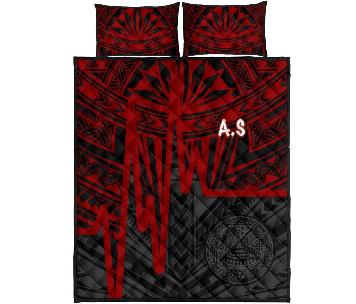 American Samoa Quilt Bed Set - Seal With Polynesian Pattern Heartbeat Style (Red)