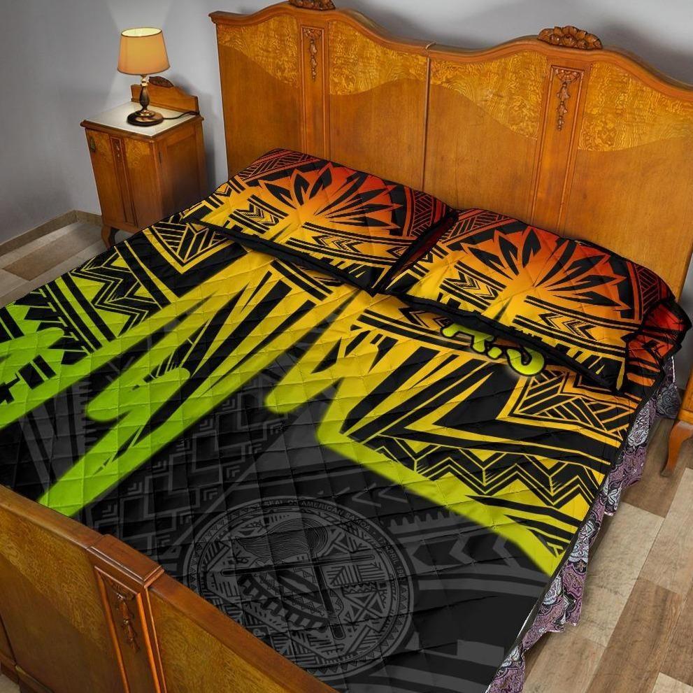 American Samoa Quilt Bed Sets - Seal With Polynesian Pattern Heartbeat Style (Reggae)