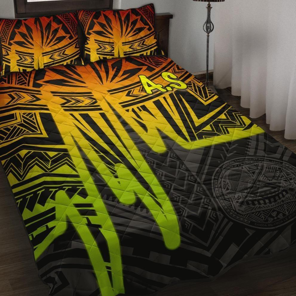 American Samoa Quilt Bed Sets - Seal With Polynesian Pattern Heartbeat Style (Reggae)