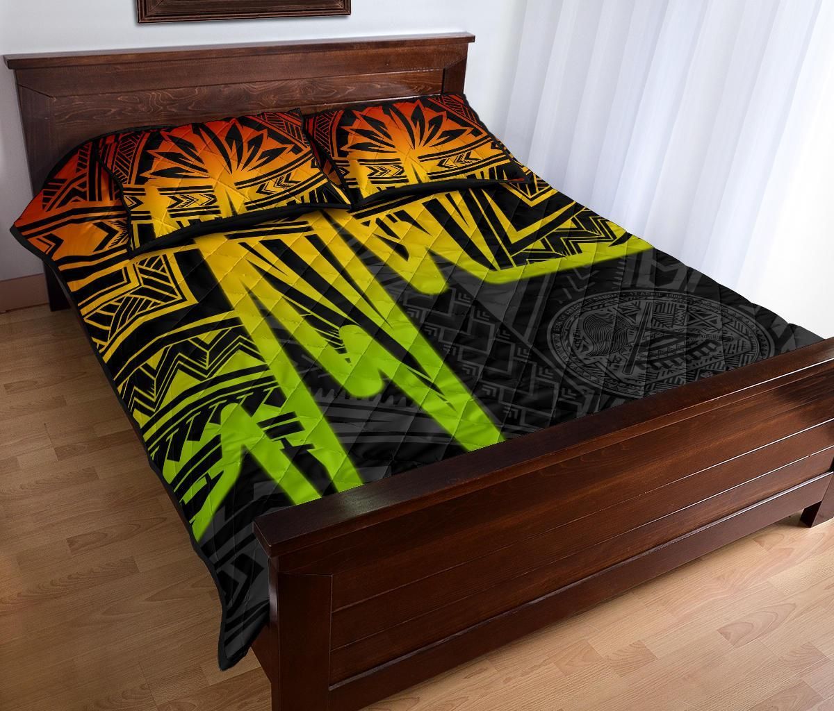 American Samoa Quilt Bed Sets - Seal With Polynesian Pattern Heartbeat Style (Reggae)
