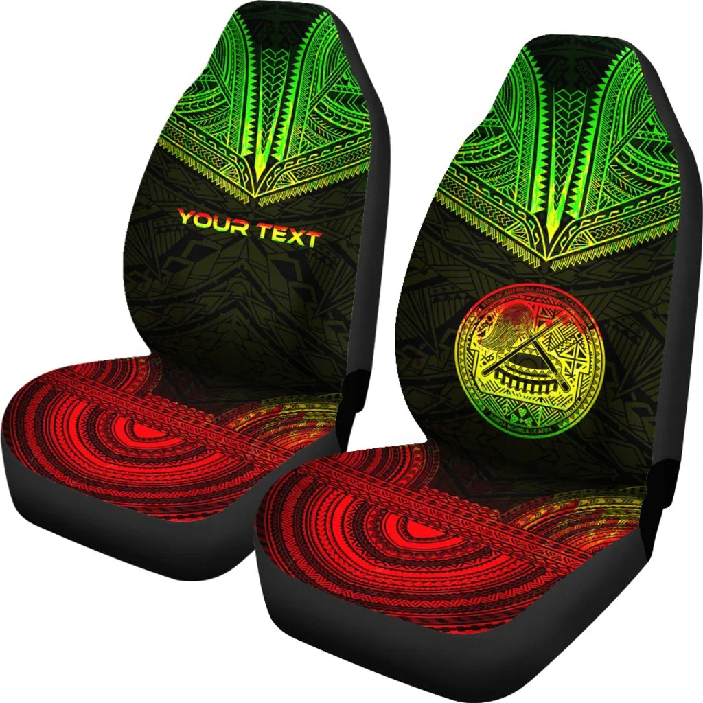 American Samoa Custom Personalised Car Seat Cover - American Samoa Seal Polynesian Chief Tattoo Reggae Version