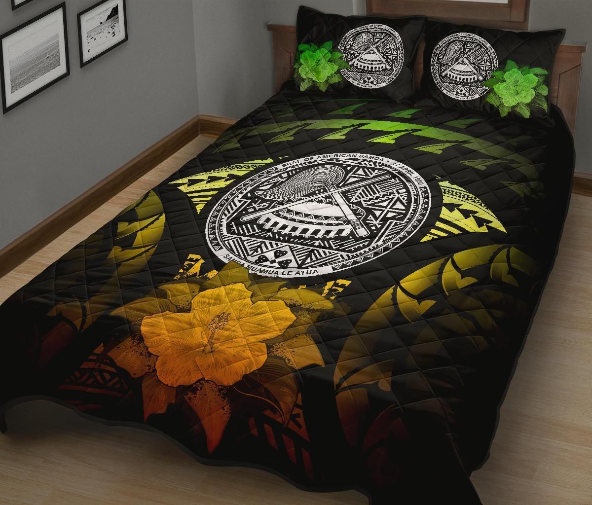 American Samoa Polynesian Quilt Bed Set Hibiscus Reggae