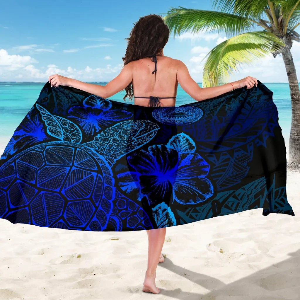 American Samoa Sarong - Turtle Hibiscus Pattern Blue