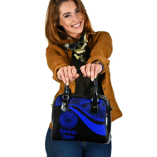 American Samoa Shoulder Handbag - Blue Polynesian Tentacle Tribal Pattern