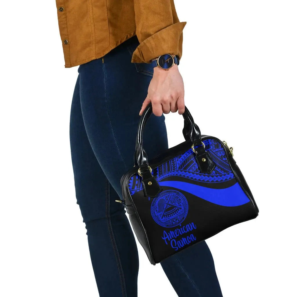 American Samoa Shoulder Handbag - Blue Polynesian Tentacle Tribal Pattern