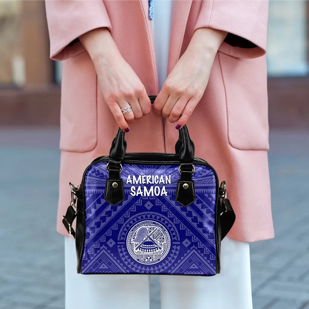 American Samoa Shoulder Handbag - Seal In Polynesian Tattoo Style (Blue)