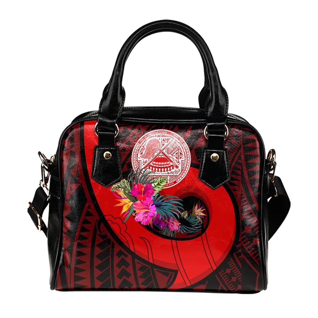 American Samoa Shoulder Handbag - Polynesian Hook And Hibiscus (Red)