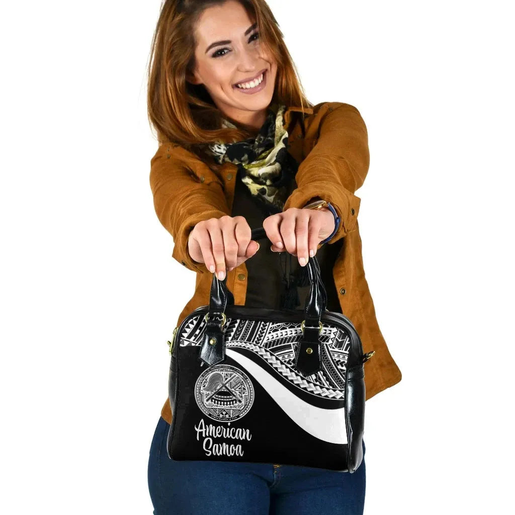American Samoa Shoulder Handbag - White Polynesian Tentacle Tribal Pattern