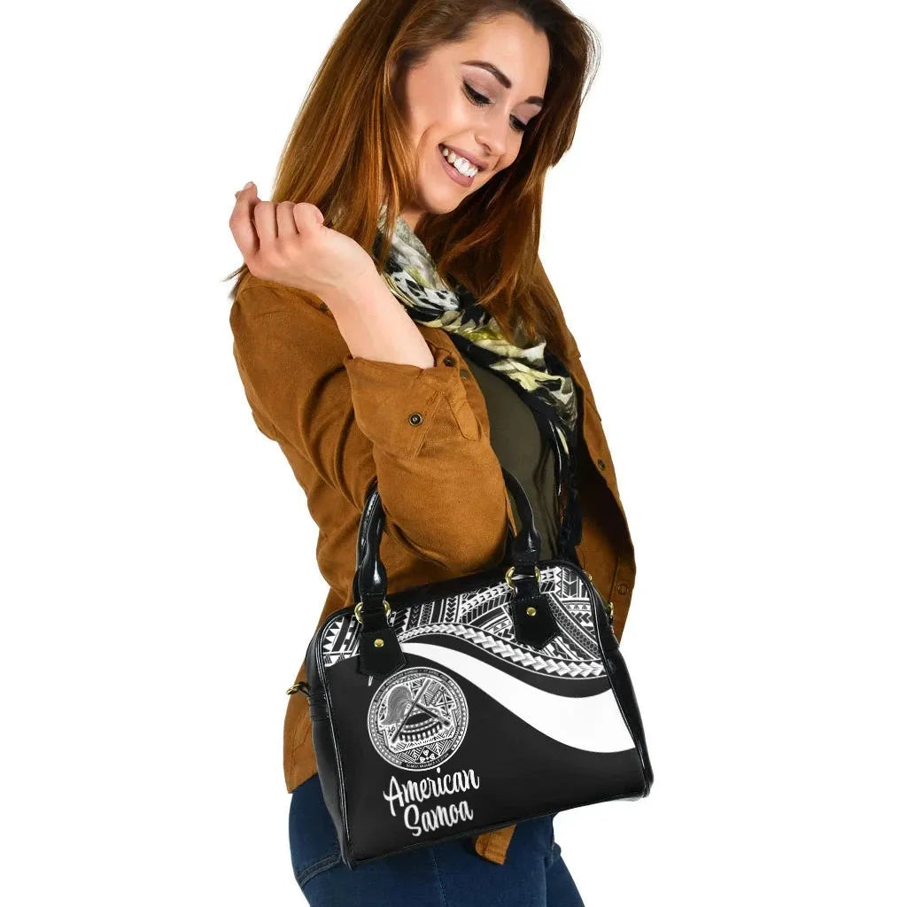American Samoa Shoulder Handbag - White Polynesian Tentacle Tribal Pattern