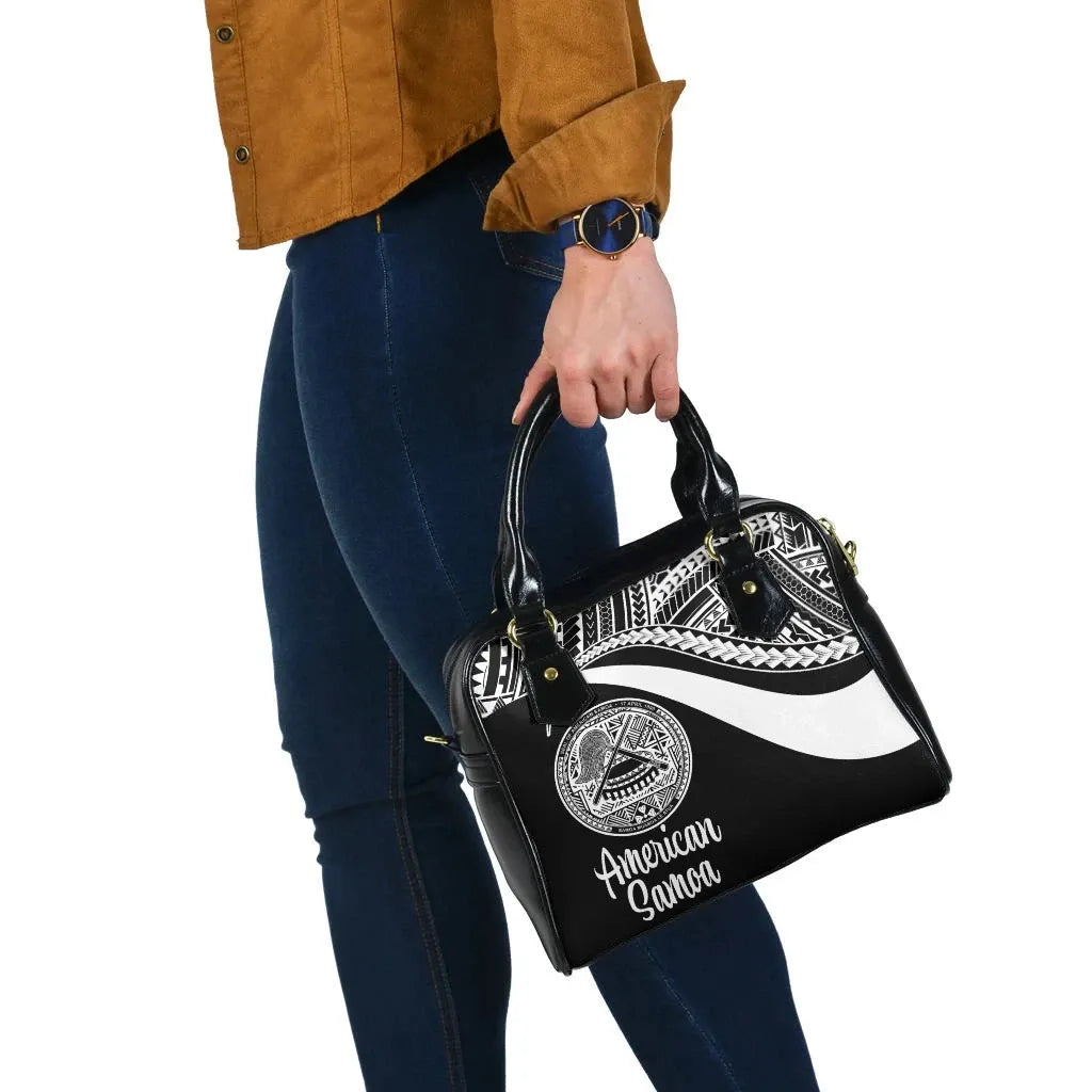 American Samoa Shoulder Handbag - White Polynesian Tentacle Tribal Pattern